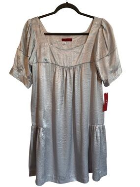 Shimmery Silver Mini Dress with Puff Sleeves